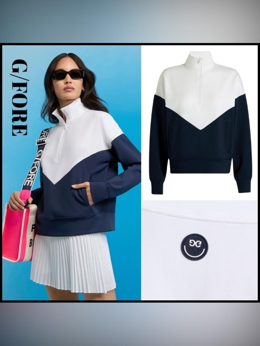 G/FORE White Half-Zip Pullover with Black Logo Trim
